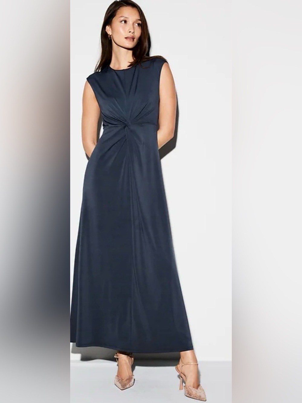 The Occasion by Old Navy Twist-Front Maxi Dress in Dust Navy Size Small